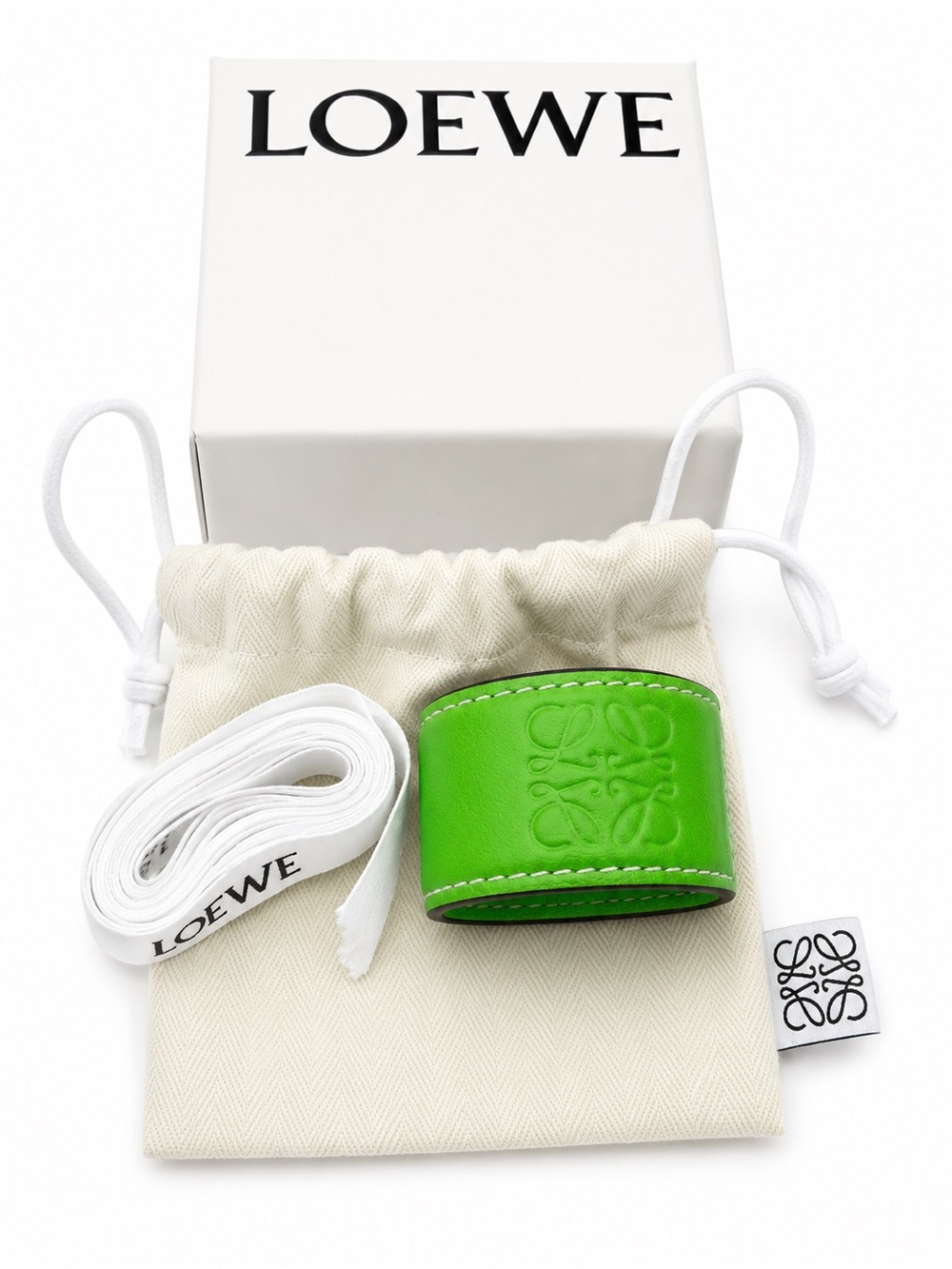 Authentic LOEWE Anagram Leather Cuff Bracelet Lime Green | Full Set + COA